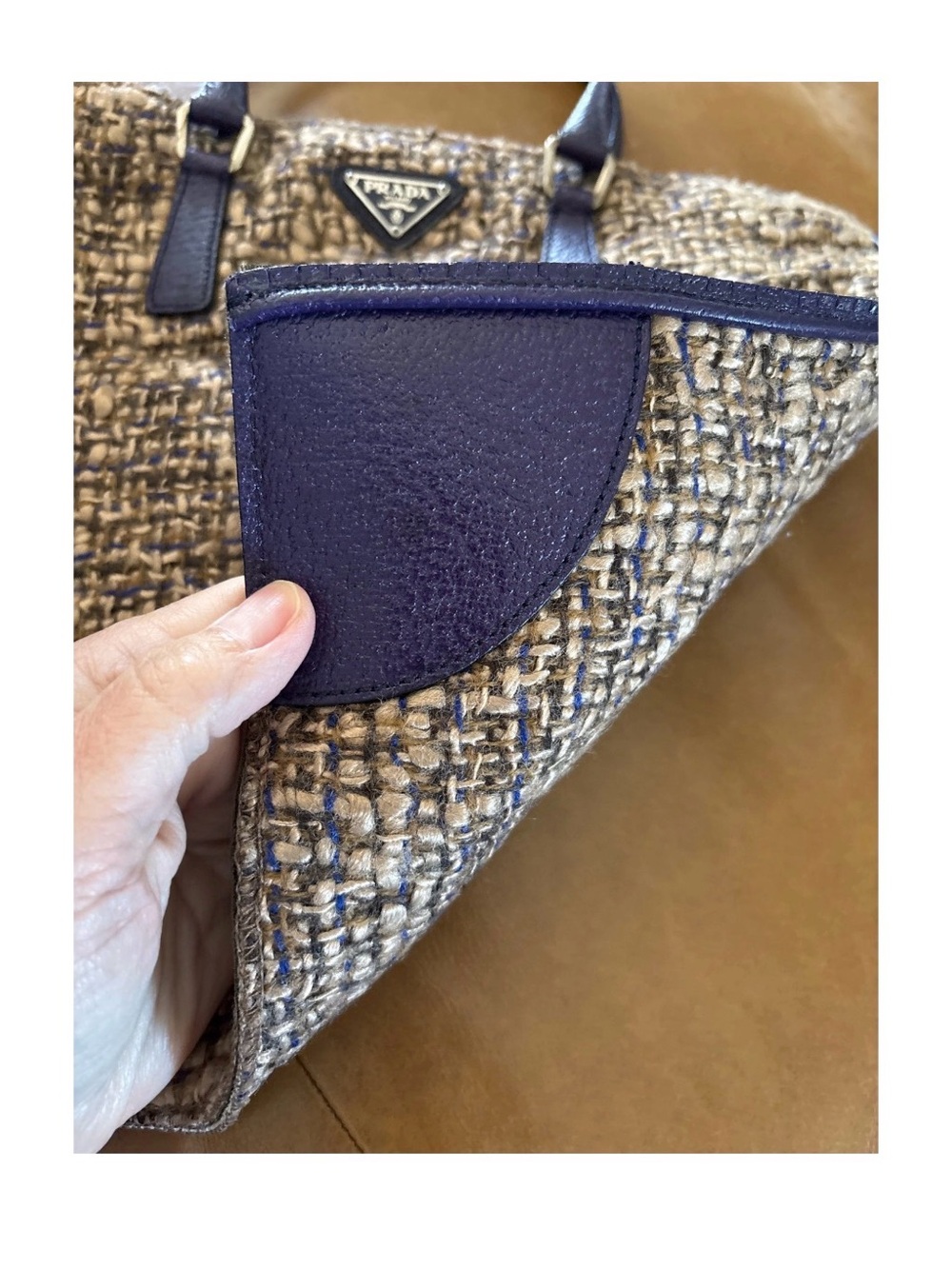 RARE Prada Tweed and Purple Saffiano Leather-Trim Sughero Tote - Picture 5 of 15